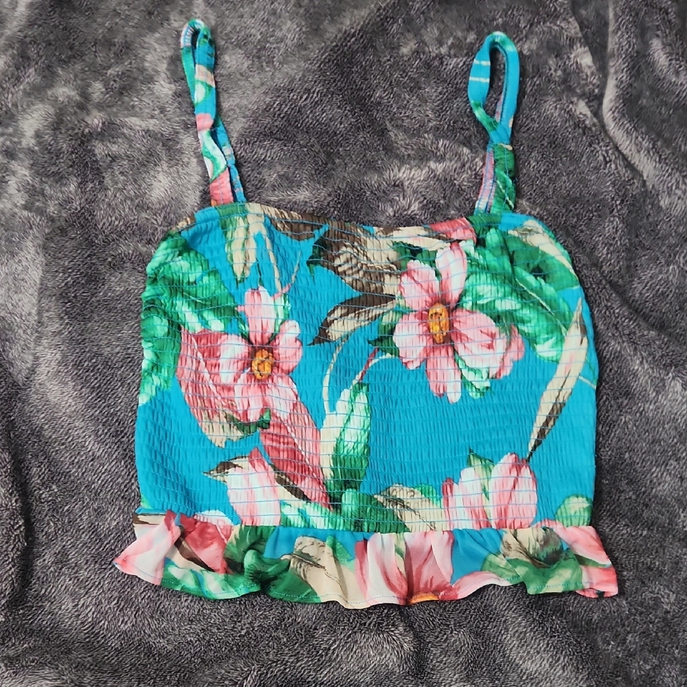 Express Floral Smocked Cami in Teal and Pink